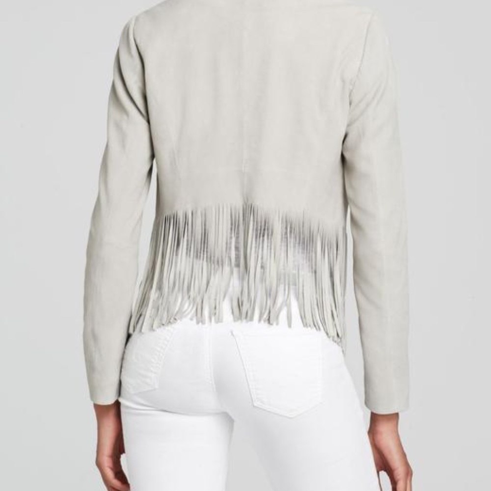 Moon & Meadow Women's Gray beige Suede Fringe Hem Jacket  Retail $1,050 - Picture 2 of 5